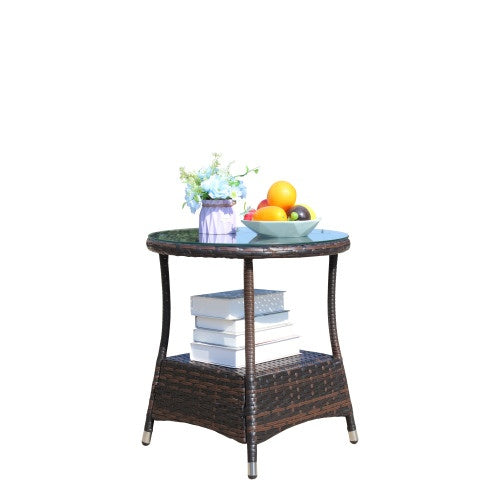 Outdoor Patio Furniture 1 Round Coffee Table With Clear Tempered Glass - DropOnline.co