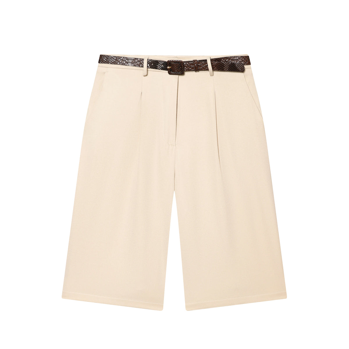 Women's High Waist Wide Leg Shorts – Elegant Belted Knee-Length Summer Shorts