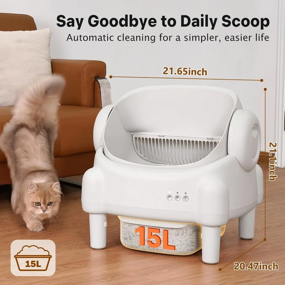 Open-Top Self-Cleaning Cat Litter Box — 15L Bin, APP Control & 7-Sensor Safety for Multi-Cats