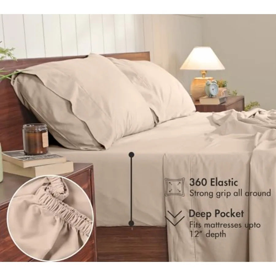 100% Cotton Percale Sheets Crisp Cooling Summer Bed Sheets for Hot Sleepers, Deep Pocket 12", Soft Peach Finish, Breathable and