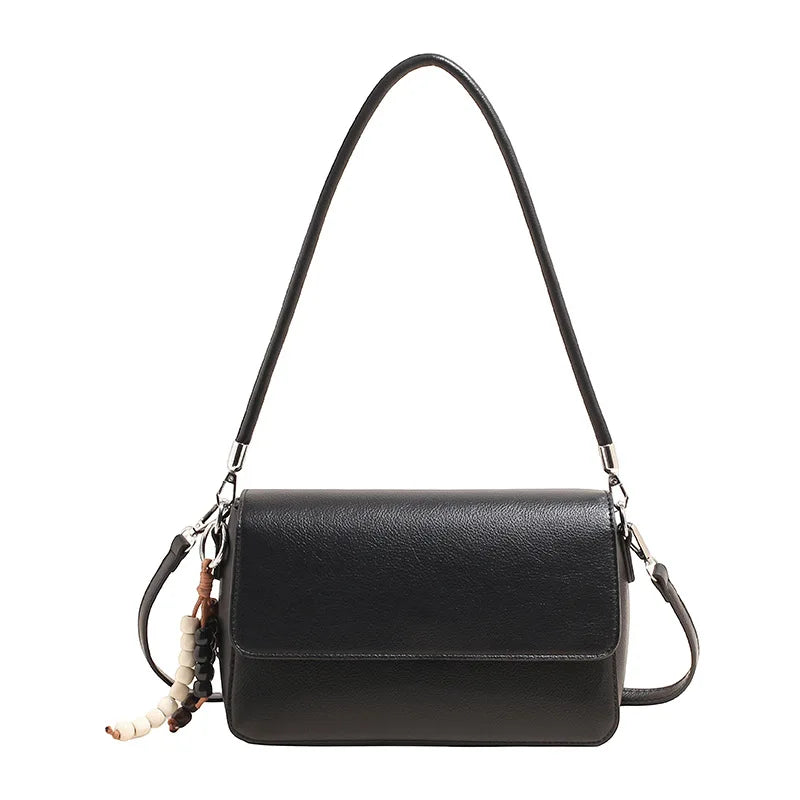Nude Pebbled Leather Flap Crossbody, Minimalist Design