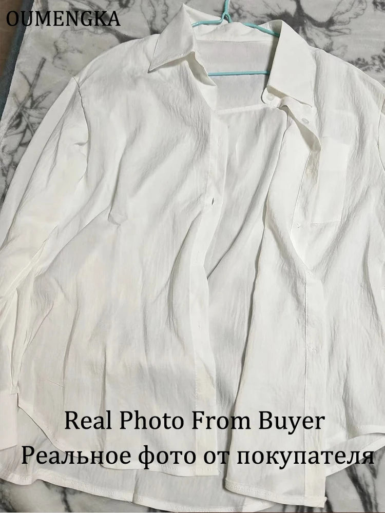 Women's Minimalist Cotton Linen White Shirt — Long Sleeve Loose Blouse