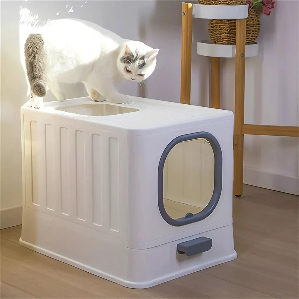 Enclosed Cat Litter Box with Pull Drawer & Scoop — Anti-Splash Kitten Training Toilet