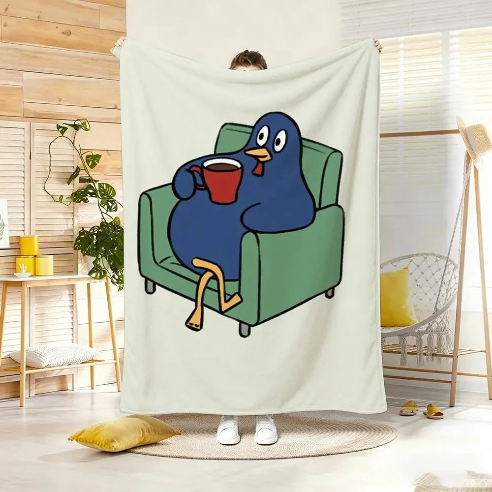 Funny Cartoon Blue Bird Series Flannel Throw Blanket Cute Bird Doing Daily Activities Cozy Soft Lightweight Blanket for Bedroom Sofa Kids Room Home Decoration