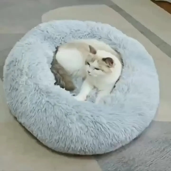 Striped Plush Round Nest Bed for Cats & Dogs