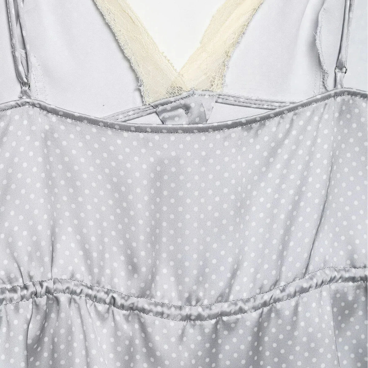 Women's Polka Dot Satin Peplum Cami Top – Lace Trim Spaghetti Strap Elegant Loungewear & Vacation Top