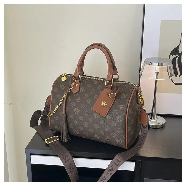 Beige Printed Commuter Tote, Large Capacity