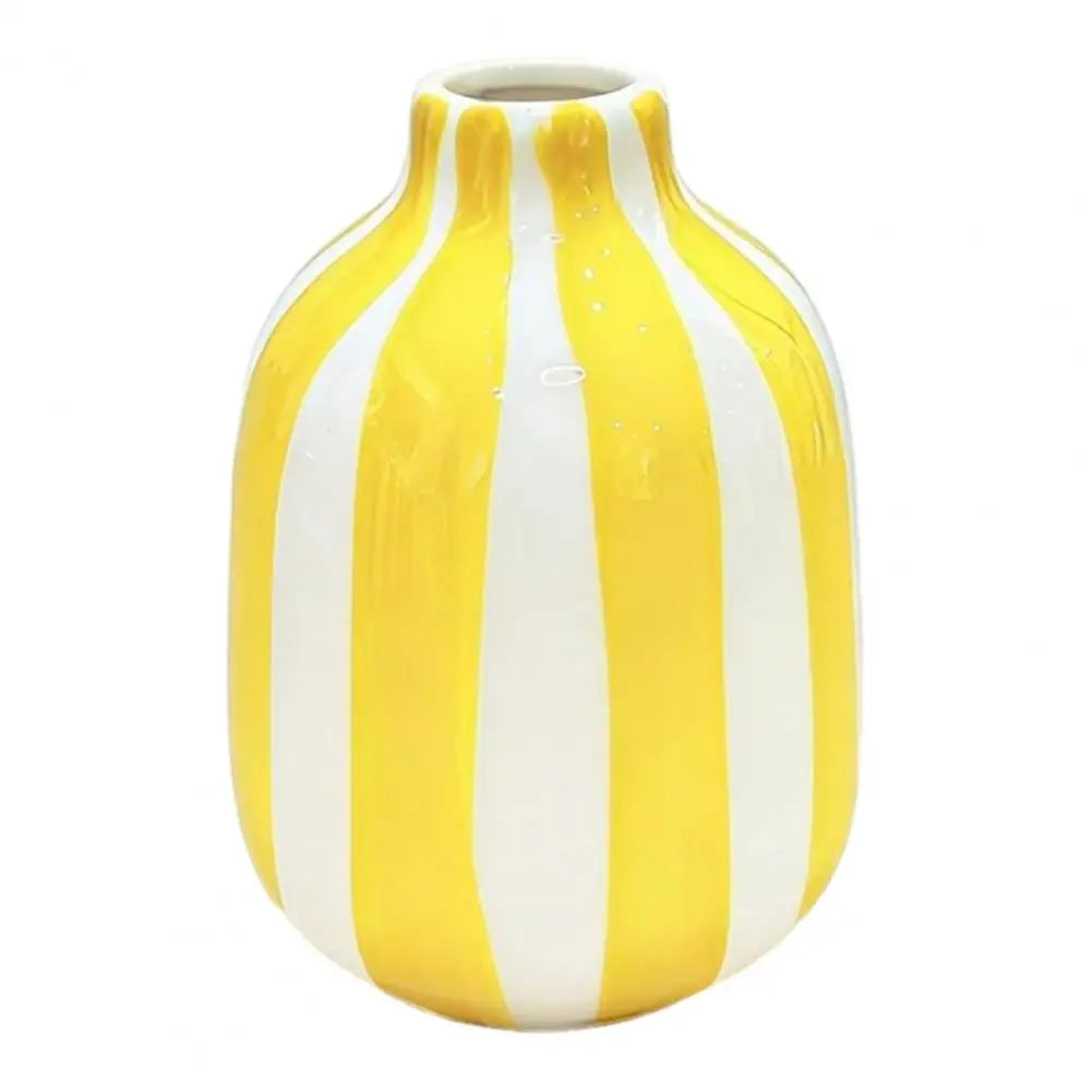 Hand-Painted Ceramic Striped Vase — Nordic Boho Decorative Flower Container for Home