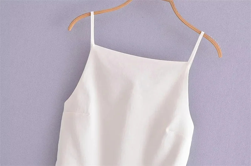 MUJER Women's Black Backless Crop Top — Sleeveless White Strappy Evening Top