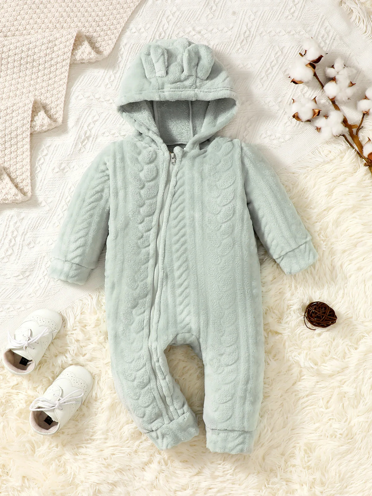 Plaid Hooded Plush Jumpsuit, Winter Warm Romper