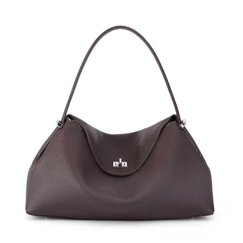 Retro Cowhide Leather Tote, Large Capacity Shopping Bag