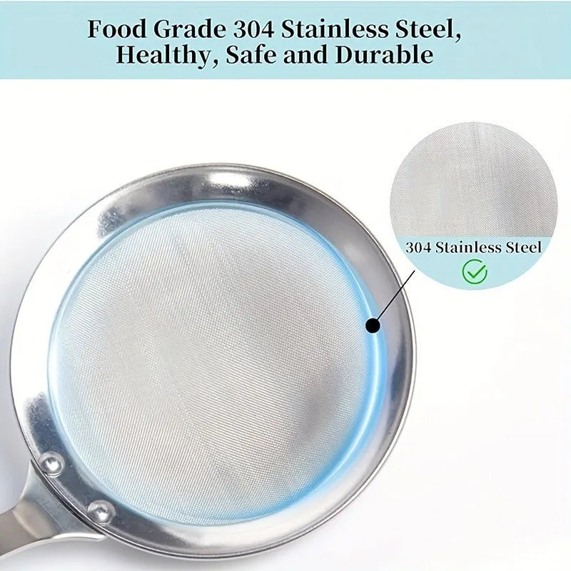 304 Stainless Steel Deep Fine Mesh Strainer and Oil Skimmer with Heat Resistant Handle