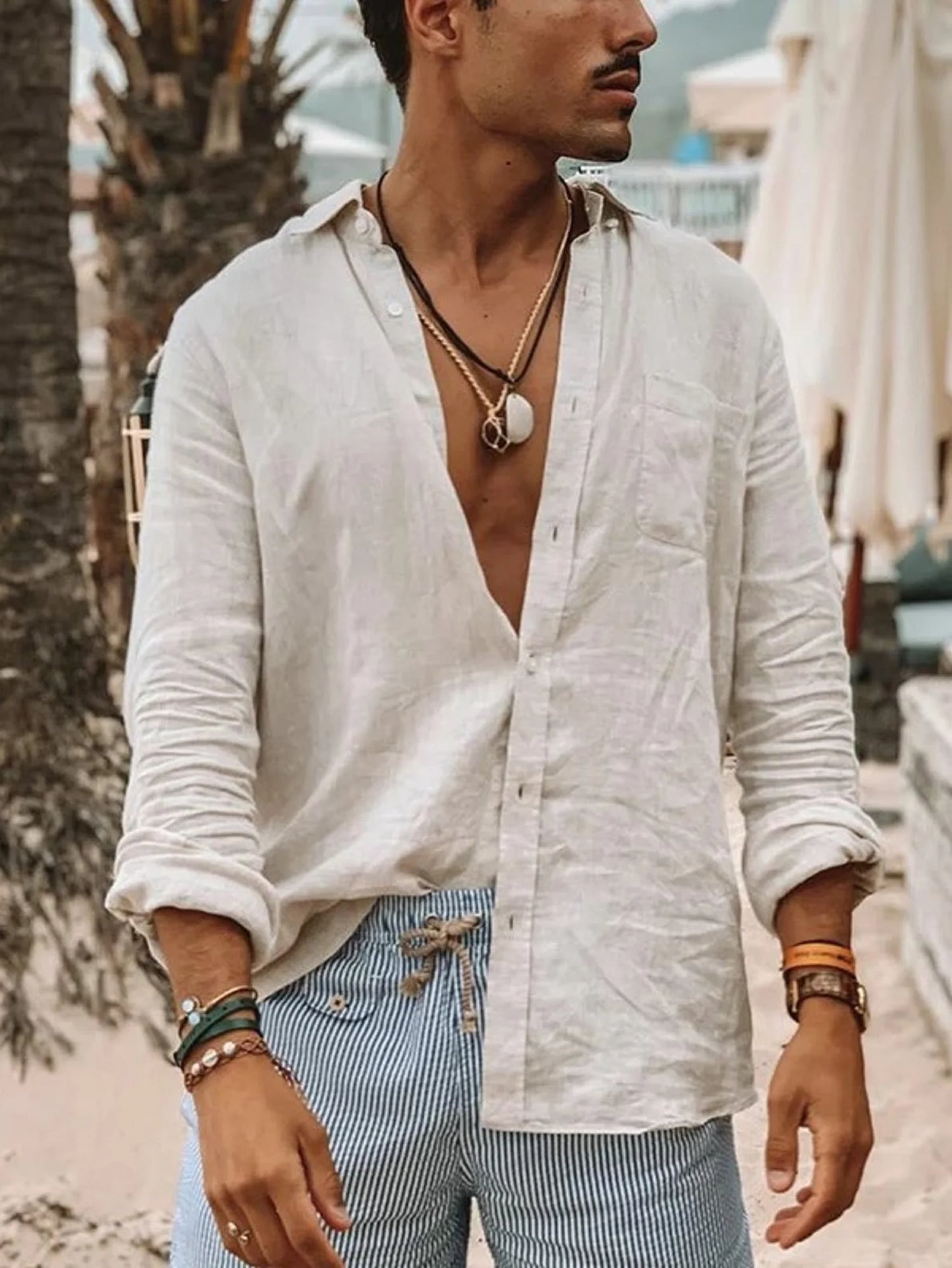 Men's Casual Solid Color Long Sleeve Lapel Shirt — Outdoor Cardigan Top