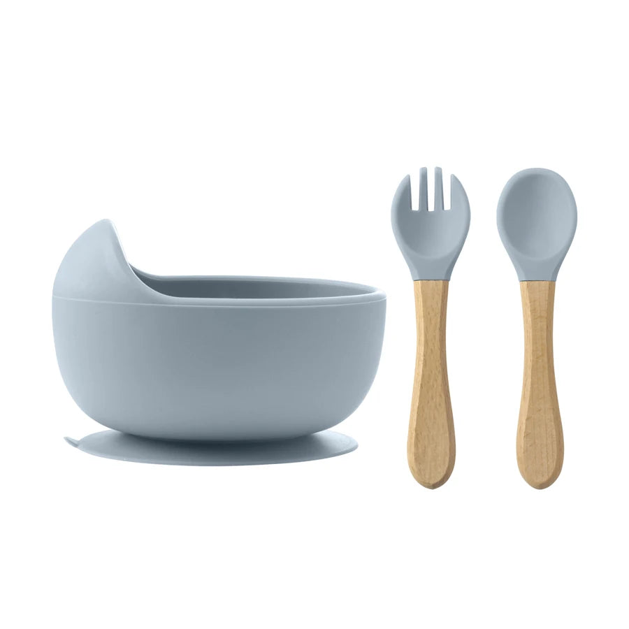 3-Piece Silicone Baby Feeding Bowl Set with Utensils