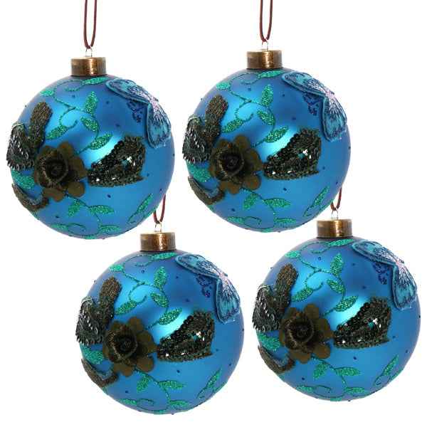 4PCS Glass Christmas Ball Ornaments Set - Shiny Blue Holiday Tree Decorations (4.7 inch) - DropOnline.co