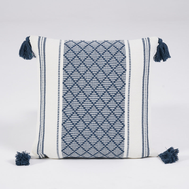 Geometric Woven Jacquard Tassel Cushion Cover - DropOnline.co
