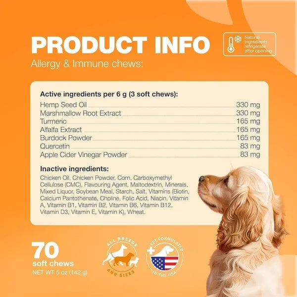 Dog Allergy Relief Chews Itch Relief For Dogs Anti Itch Dog Allergy Chews US Formulated Dog Itching Skin Relief With Salmon Oil Immune Health Seasonal Allergies & Hot Spots Support Treats - DropOnline.co