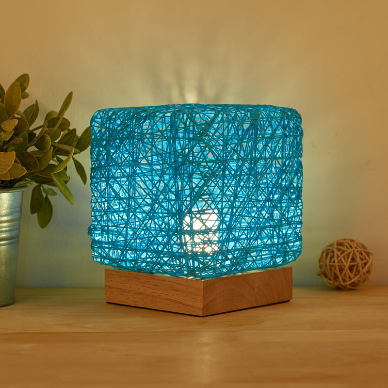 Hand-Knit Dimmable Square LED Desk Lights Wood Rattan Twine USB Charging Table Lamp Girls Bedroom Gift Home Decor Night Lighting - DropOnline.co