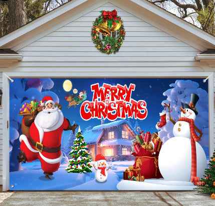 Christmas Garage Door Cover - Polyester Background Hanging Cloth Holiday Party Decoration - DropOnline.co
