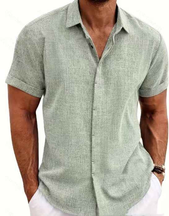 Men's Solid Color Loose Linen T-Shirt - Short Sleeve Casual Tee