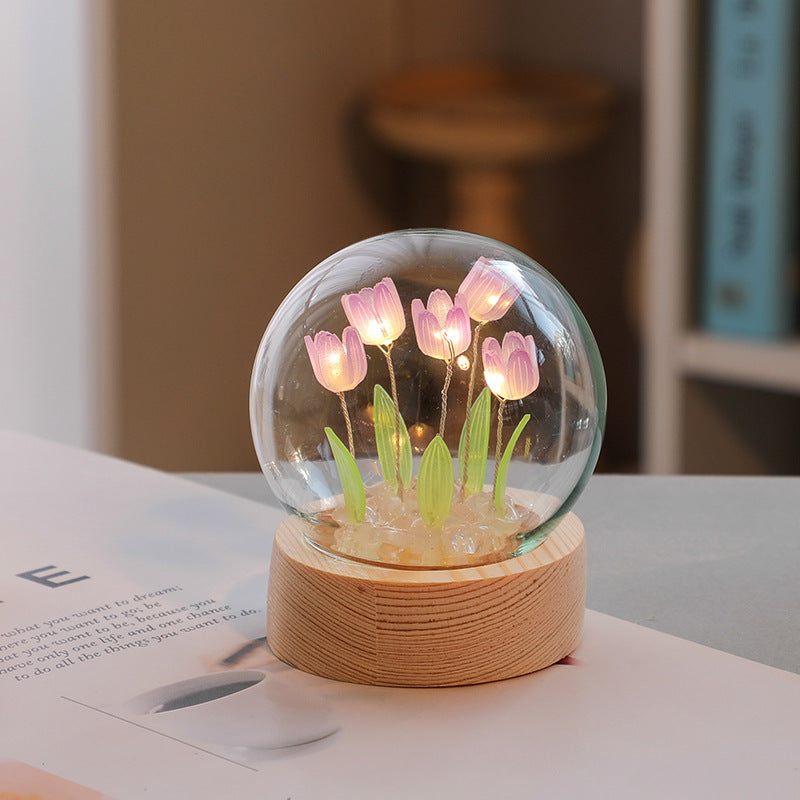 Artificial Tulip Flower Night Light Ornaments Handmade DIY Bedside Lamp LED Night Lamp Bedroom Decor Birthday Gifts Table Lamp - DropOnline.co