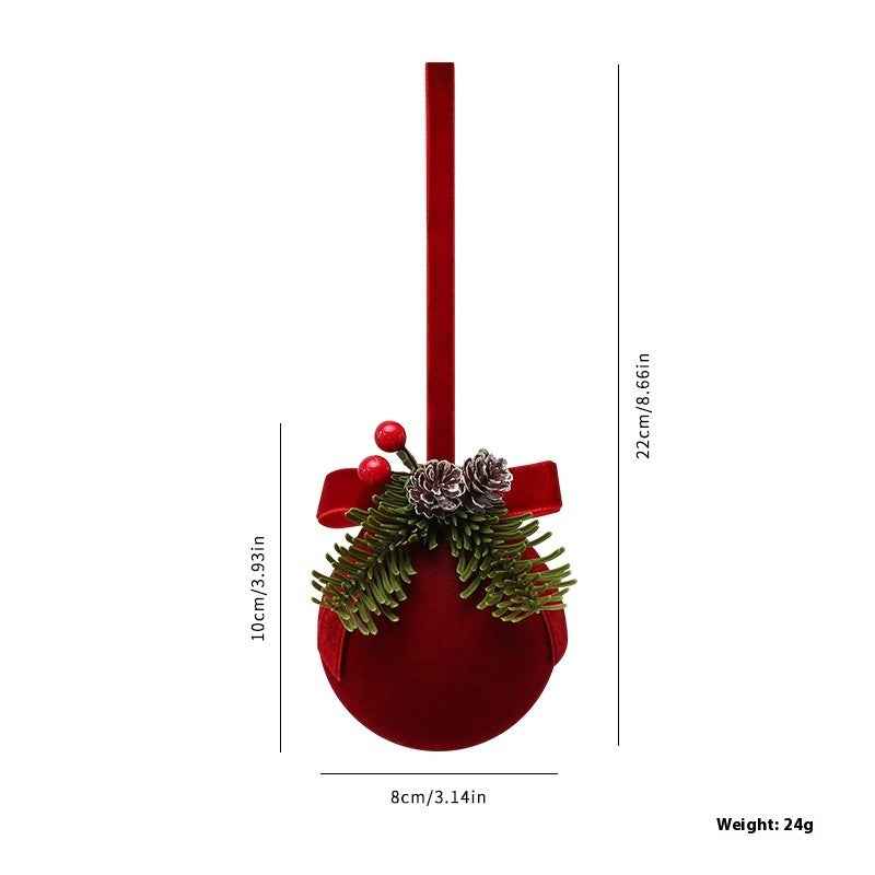 Christmas Flocked Bell Pendant - Wine Red Jingling Ornament Window Door Decoration - DropOnline.co