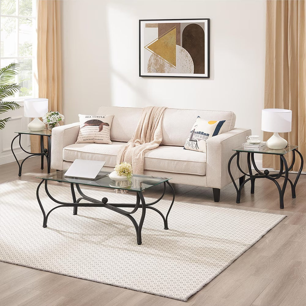 3-Piece Tempered Glass Coffee Table Set - DropOnline.co