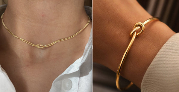 Stainless Steel Valentine's Day Knot Snake Chain Necklace Hand Knotted Bracelet - DropOnline.co