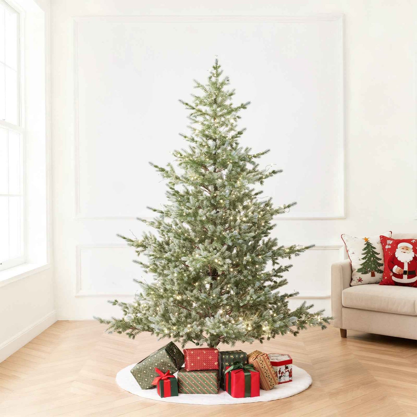 7.5ft Colorado Blue Spruce Pre-Lit Christmas Tree - 4,076 Tips & 1,518 Warm LED Lights - DropOnline.co