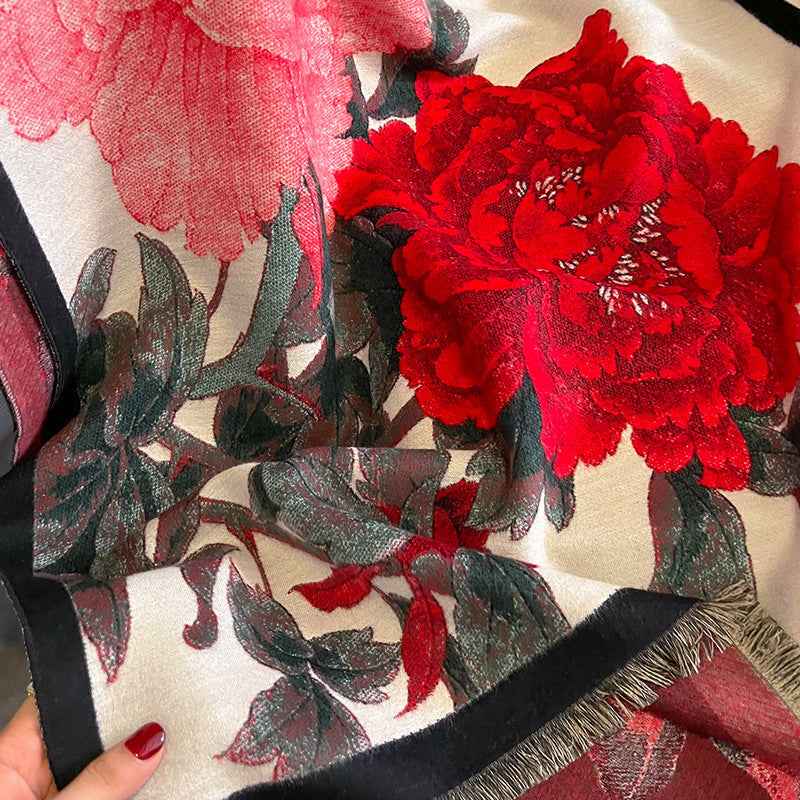 Retro Floral Artificial Cashmere Scarf - Women's Thick Warm Winter Scarf
