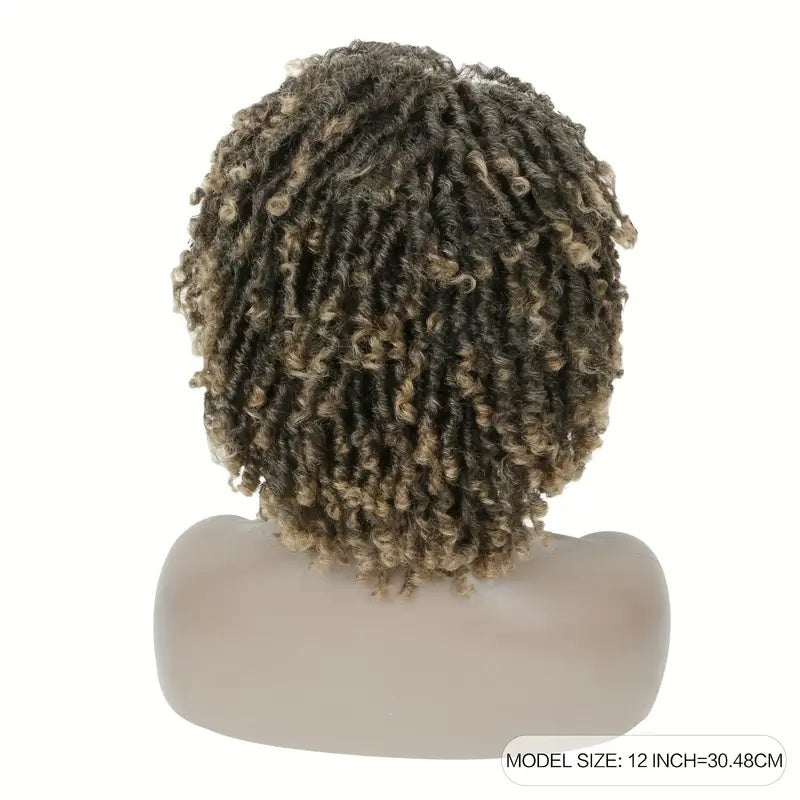 Short Hair Braided Non-toxic Wig African Curly Wig Synthetic Wig African Hair Braided Hook Braided Wig Dirty Braid Headgear - DropOnline.co