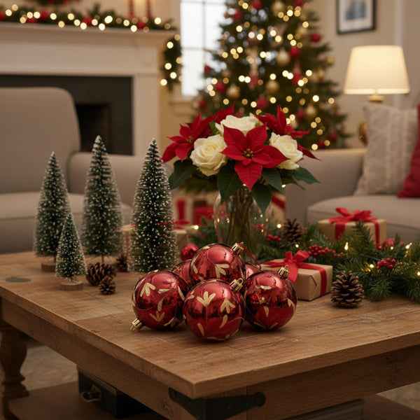 4PCS Glass Christmas Ball Ornaments - Shiny Red Holiday Tree Decorations (4.7 inch) - DropOnline.co