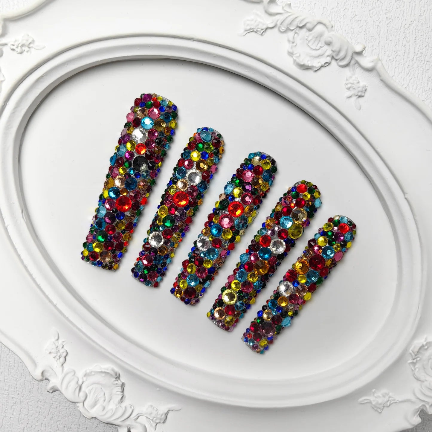 GGddsha 2025 Long Nail Designs Reusable PMMA AcrylicBaroque Glass Style Press-on Nails With Box Gifts ForWomen,Mosaic Mirage - DropOnline.co