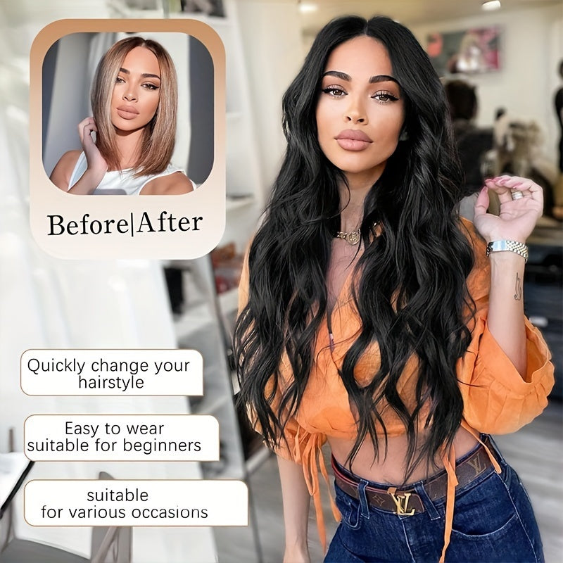 26 Inch Women's Black Long Wave Non-toxic Wig, Small Lace Heat-resistant Synthetic Wig, Natural Wig Suitable For The Whole Scene - DropOnline.co