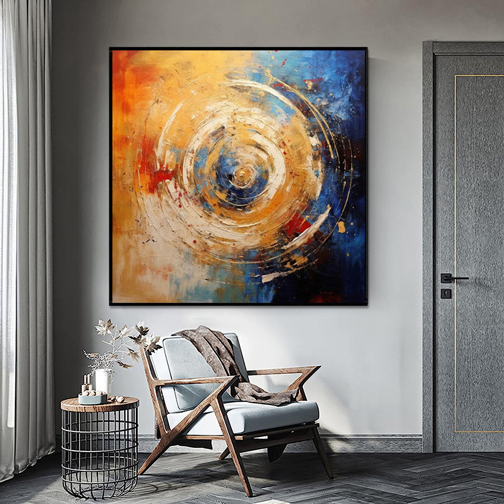 Handmade Oil Painting Canvas Wall Art Decoration Modern Orange Blue Circle Abstract Square Home Dining Room Bedroom Decor Rolled Frameless Unstretched Painting - DropOnline.co