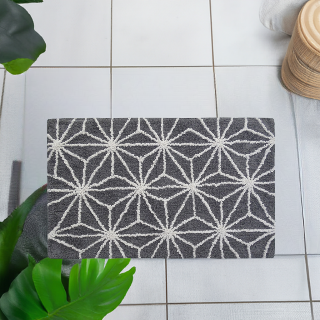 Tapis de bain CHICOS HOME à motif géométrique gris et ivoire