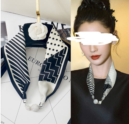 Magnetic Buckle Silk Scarf with Pearl Necklace - Women's Fashion Accessory - DropOnline.co