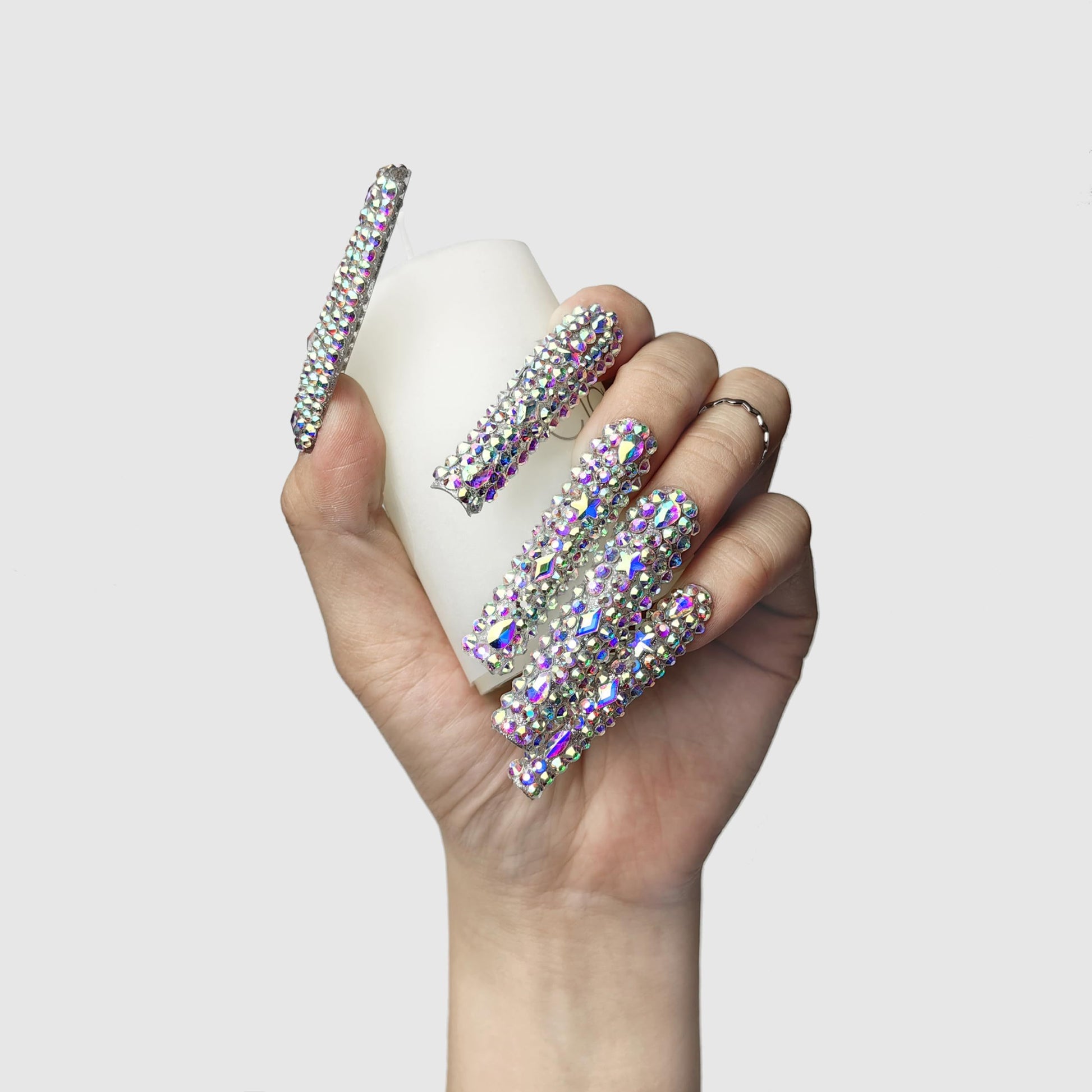 GGddsha 2025 Long Novel Design And Reusable PMMAAcrylic Press On Nails  Handmade Nails Full CoverLuxurious 3D Crystal False Nails With Box Gifts,Stellar Shine - DropOnline.co