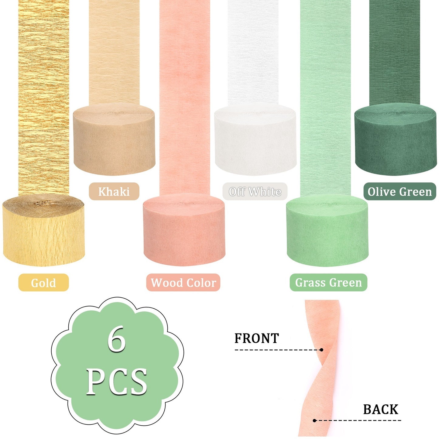Wedding Party Crepe Paper Decorations, 6 Rolls Crepe Paper Streamers In Olive Green Brown Dark Green Gold Peach White Streamers For Bridal Wedding Birthday Shower Party Decor-Clearance - DropOnline.co