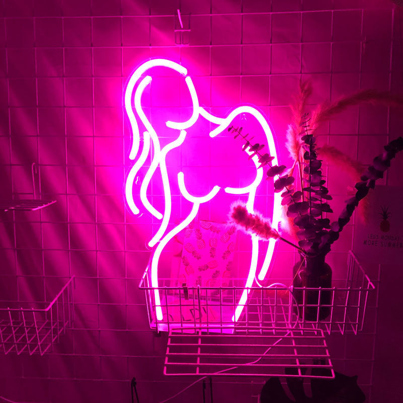 Acrylic Lady LED Neon Sign Lights Wall Hanging Bar Decor Artwork Night Light Neon Bulbs Lamp Bedroom Decoration Lighting - DropOnline.co