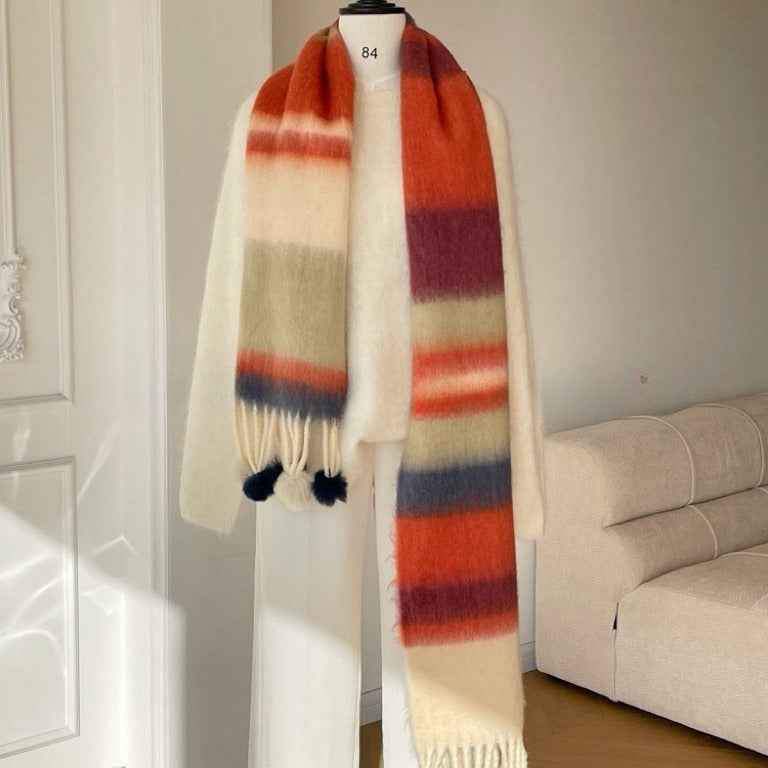 Rainbow Dopamine Mohair Tassel Scarf - Mood-Boosting Colorful Wrap