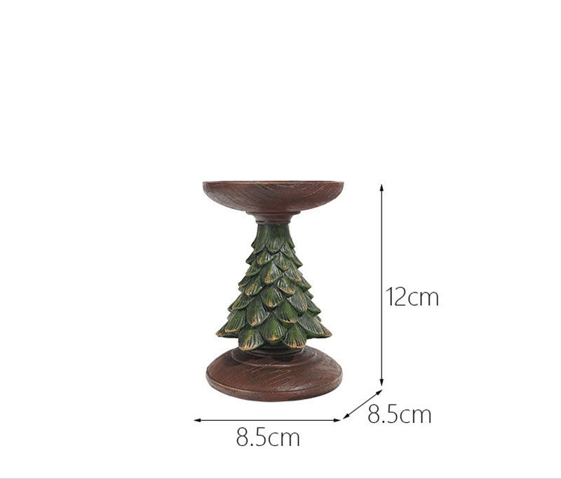 Resin Wooden Christmas Tree Candle Holder Base Figurine Christmas Decorations Candlestick Craft Home Living Room Decor - DropOnline.co