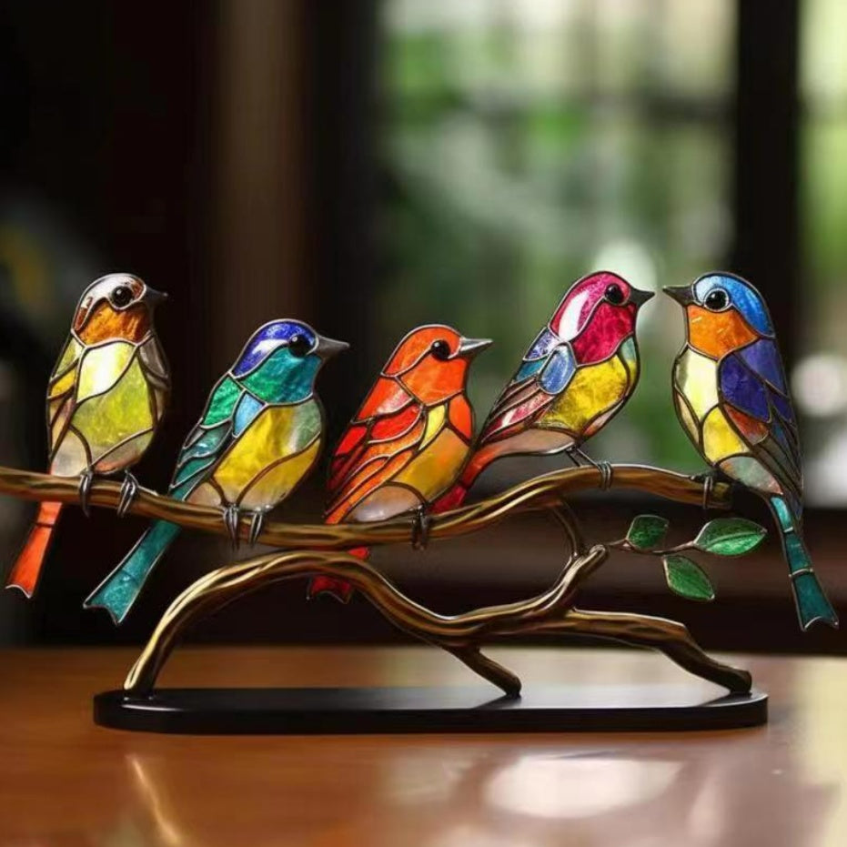 Stained Birds On Branch Desktop Ornaments For Bird Lover Home Decor Desk Decor For Bedroom Living Room And Office - DropOnline.co