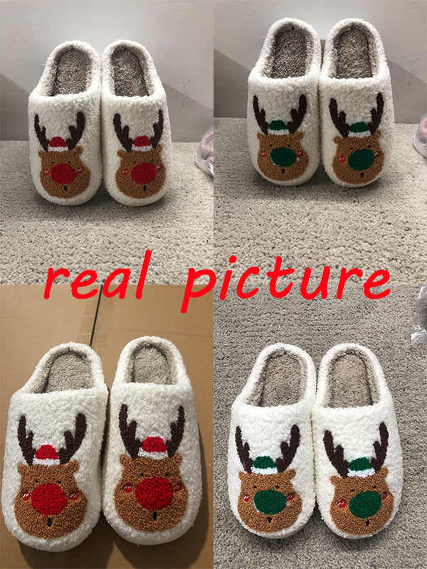 Christmas Shoes Winter Home Slippers Elk Soft Cozy Bedroom Slipper Slip On House Shoes - DropOnline.co
