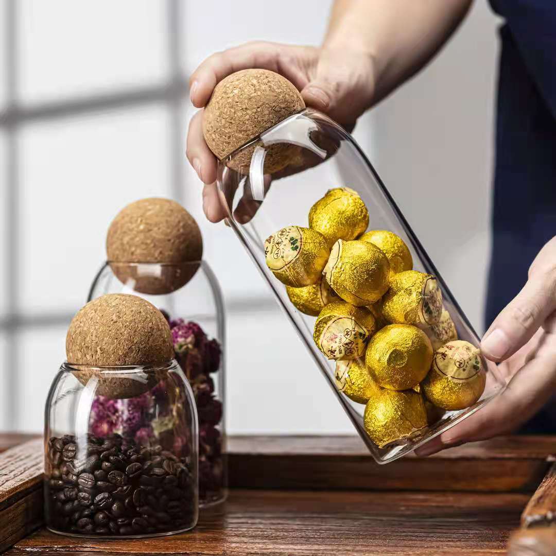 1 Set Storage Ball Glass Tea Jar,Cork Jar,Sealed Candy Jar,Dry Food Storage Jar - DropOnline.co