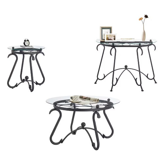 2 Piece Tempered Glass Finished Coffee Table Set With Decorative Coffee Table Round End Side Table - DropOnline.co