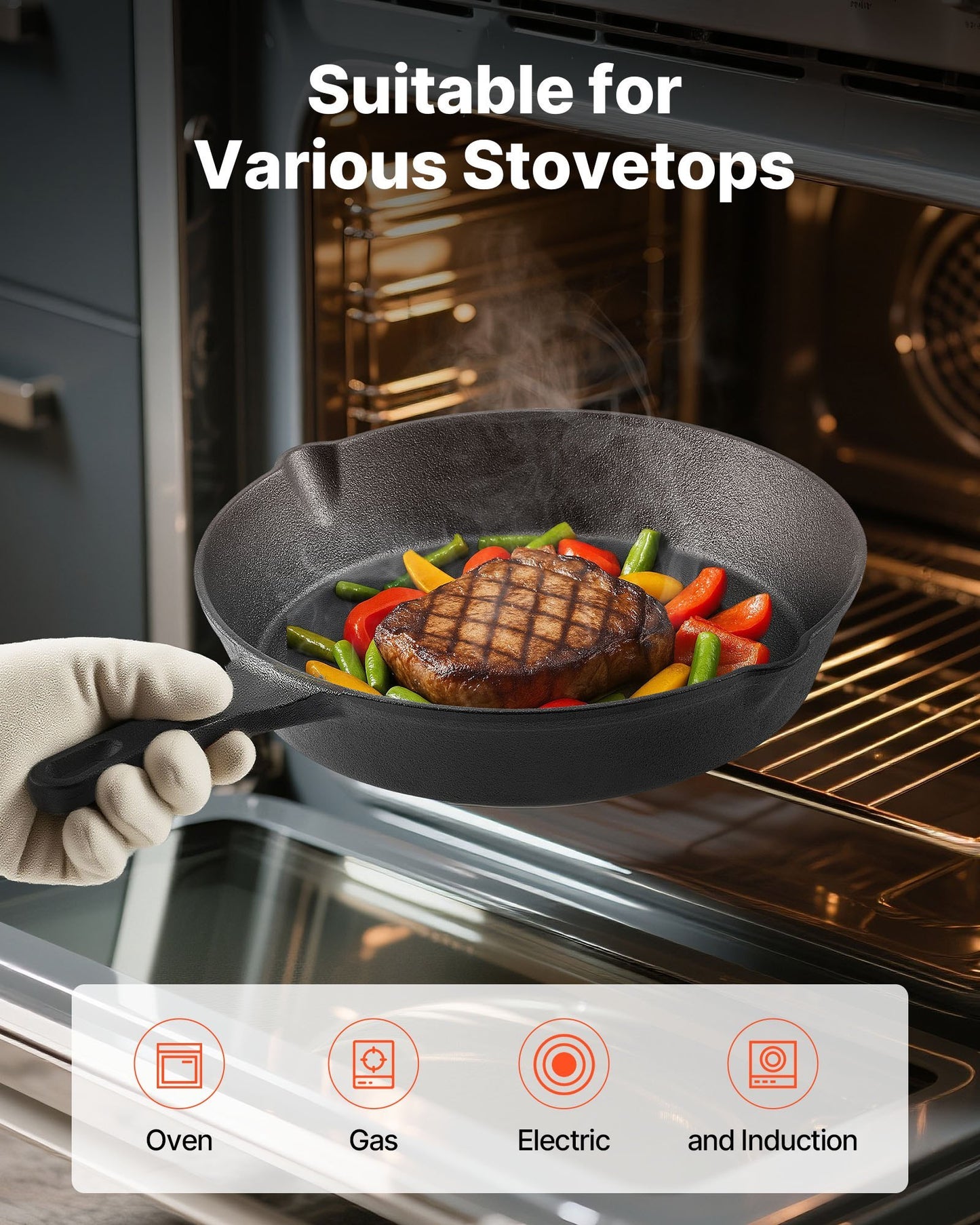 3 Piece Cast Iron Skillet Frying Pan Set 6 8 10 In Handle Pre-Seasoned Black - DropOnline.co