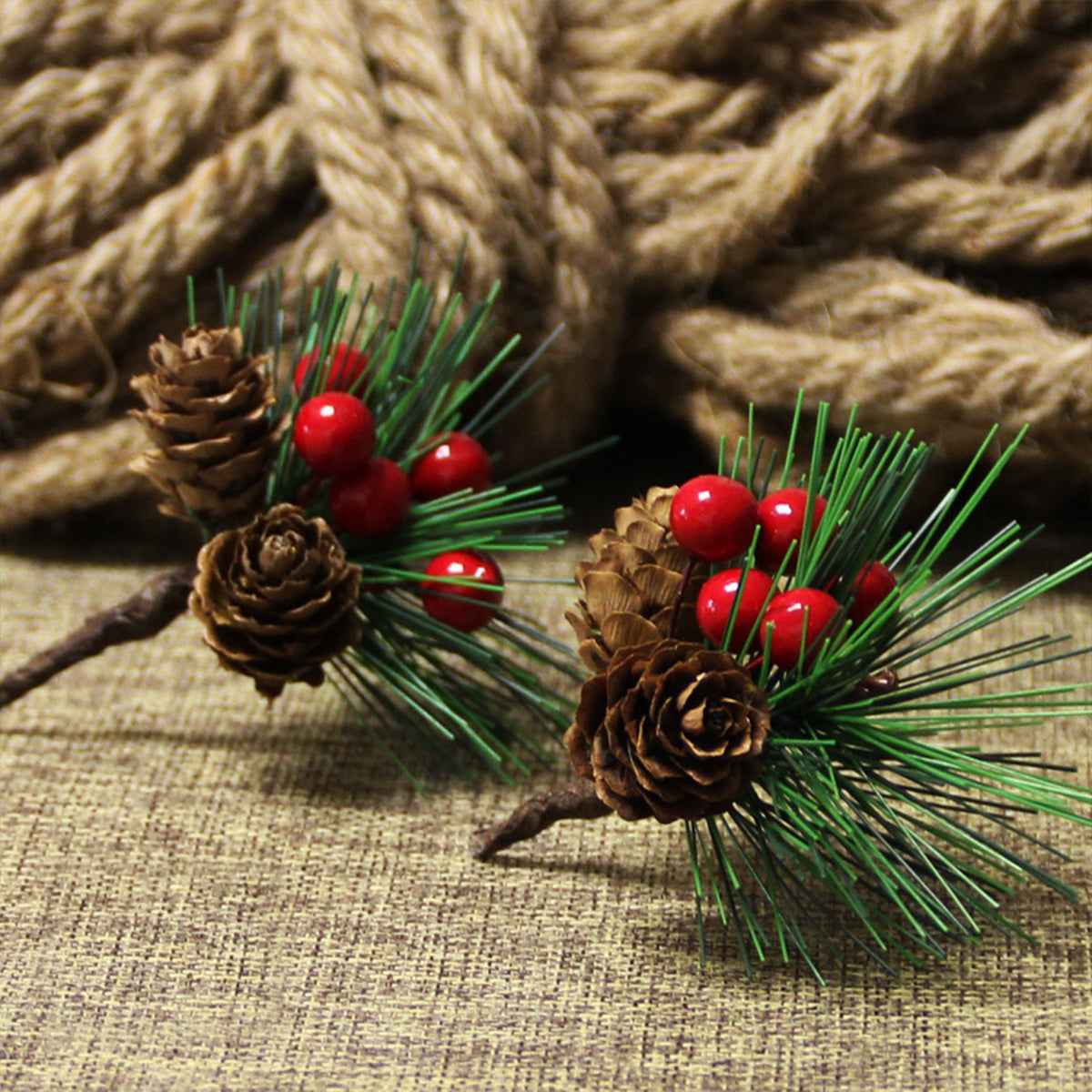 10Pcs Christmas Artificial Pine Picks - Pine Needle Berries Pinecones for DIY Crafts - DropOnline.co