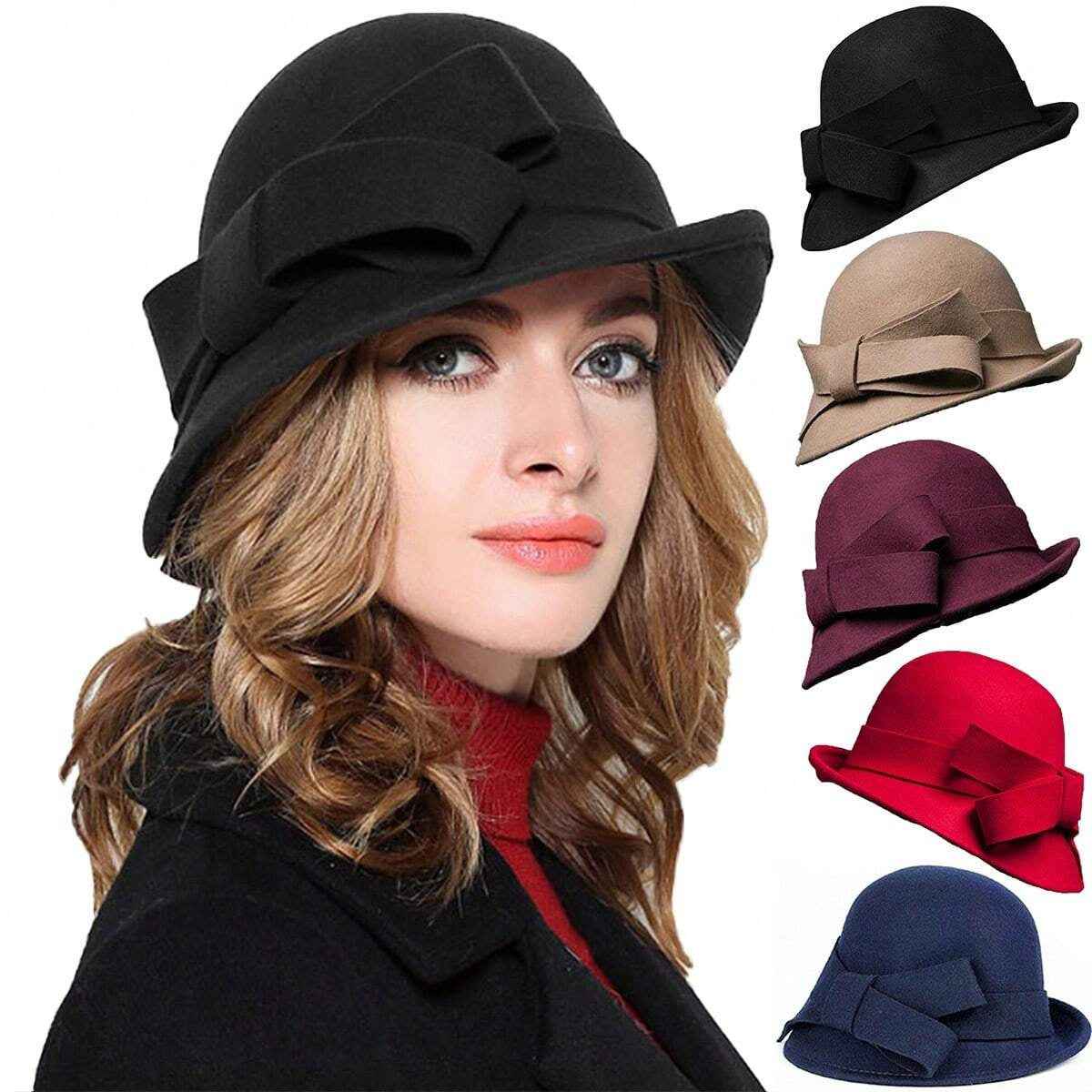 Women's French-Style Elegant Retro Woolen Bowler Hat with Curling Bow