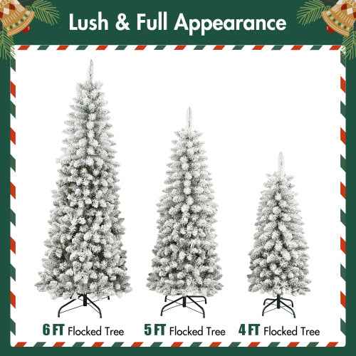 3 Pcs Flocked Artificial Christmas Tree Set with Lights - 4ft 5ft 6ft Snow Trees
